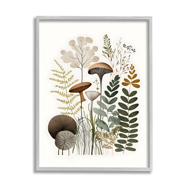 Bb-054 - «Earthy Woodland Botanicals» encadré sur bois par Petals Prints, Estampe numérique Farmhouse