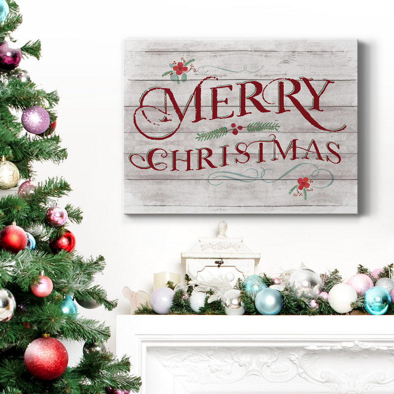 Merry Christmas - Toile tendue avec châssis de qualité supérieure - Prêt à être accroché, H 20 po x l 16 po x P 1 po
