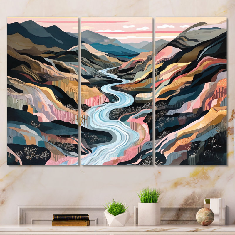 «Vibrant Mountain Landscape II», reproduction sur toile 3 pièces, H 32 po x l 48 po x P 1 po
