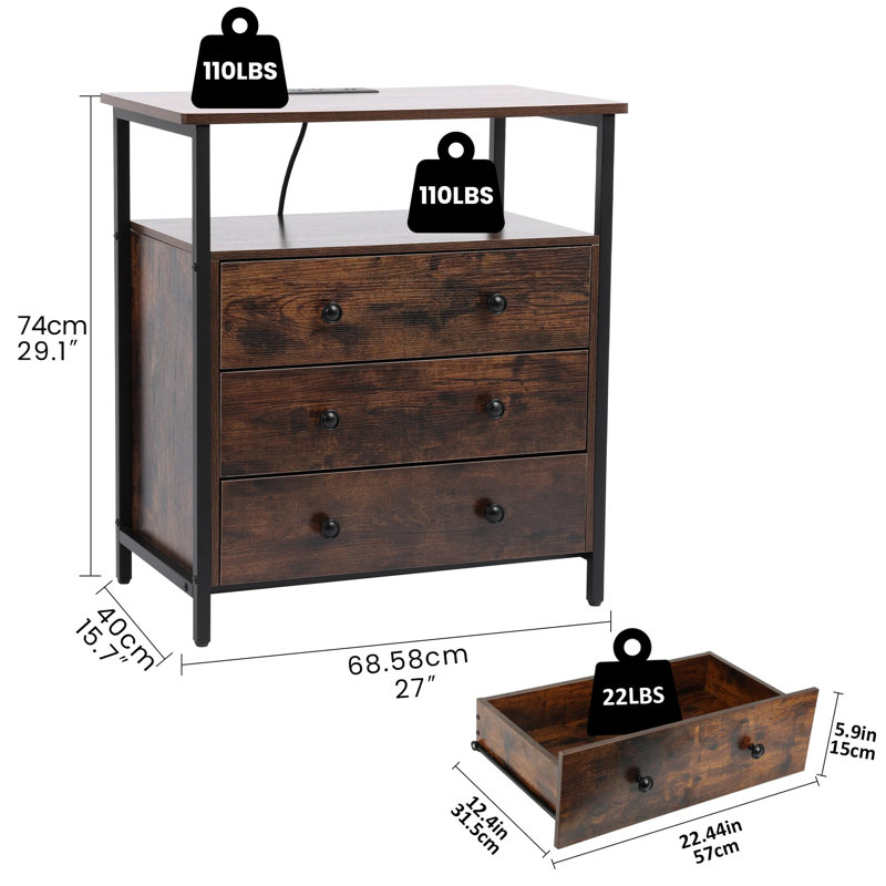 Table de chevet Jhadiel, Brun / noir