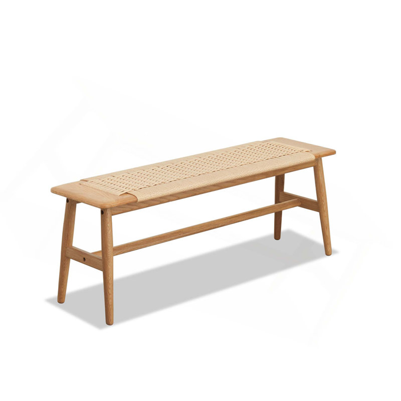 (1.2M) Woven Design Natural Oak Wood Dining Bench Bed Bench For Dining Room, Bedroom, Bathroom