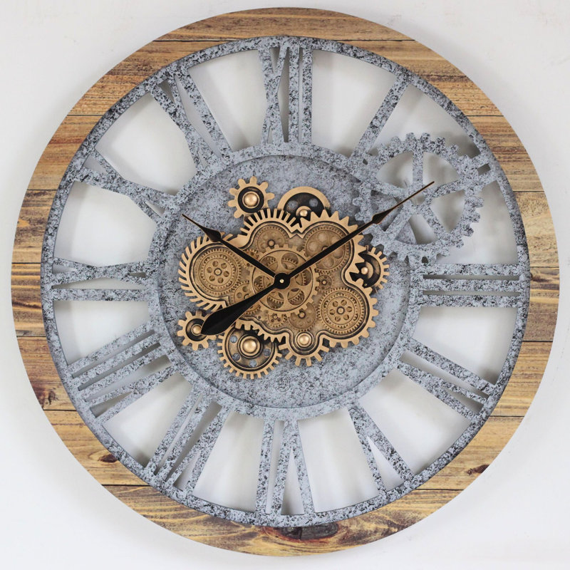Solid Wood Wall Clock, Brown/Grey/Orange