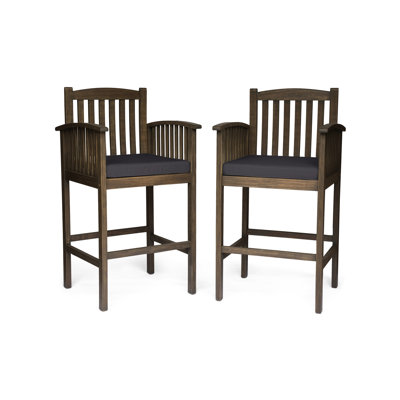 2 tabourets de bar gris, structure en bois avec coussins à eau, dossier de siège à lattes, l 24 po x P 45,2 po, hauteur 30 po, assemblage requis pour 2 panneaux et poids, capacité de poids de 400 lb