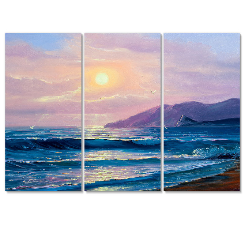Coucher de soleil au-dessus de l'océan bleu foncé - impression sur toile nautique et côtière, H 28 po x l 36 po x P 1 po