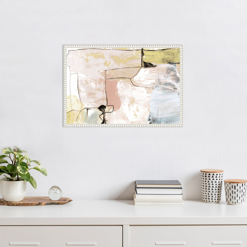 Abstract Pastels Graphic Art on Canvas with White Beaded Frame