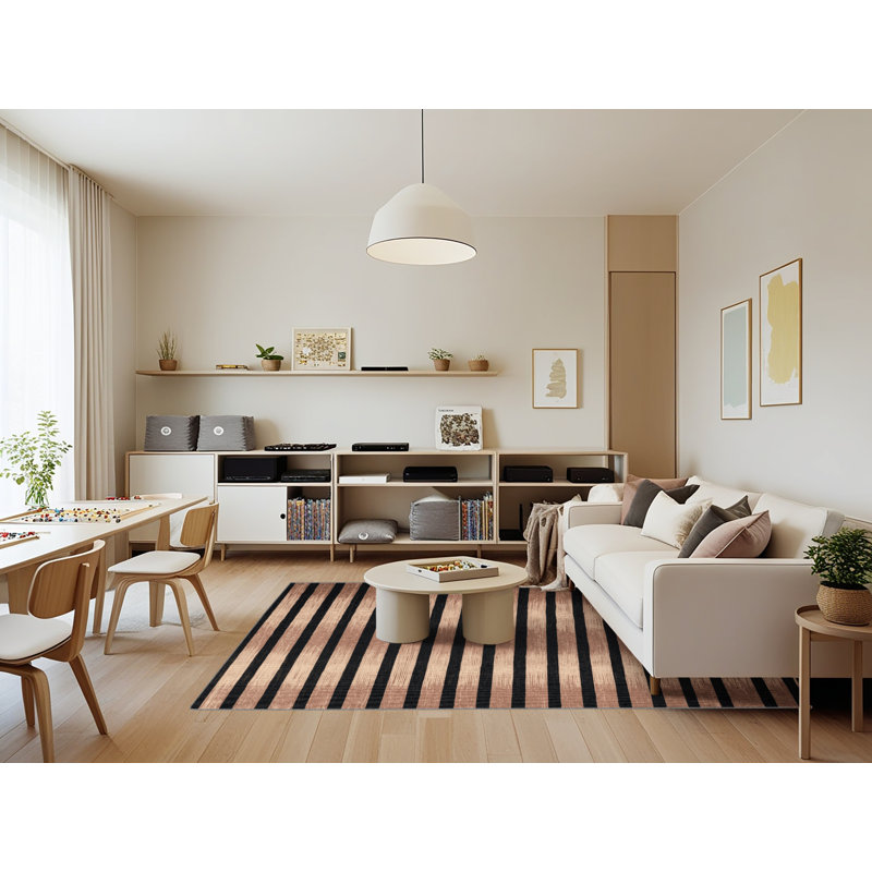 Tapis gris à rayures horizontales lavable à la machine, Rectangle 7 pi x 9 pi