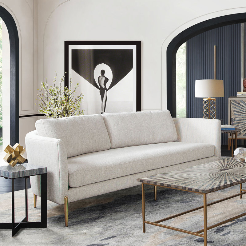 Lane Sofa In Light Cream Fabric With Gold Metal Legs