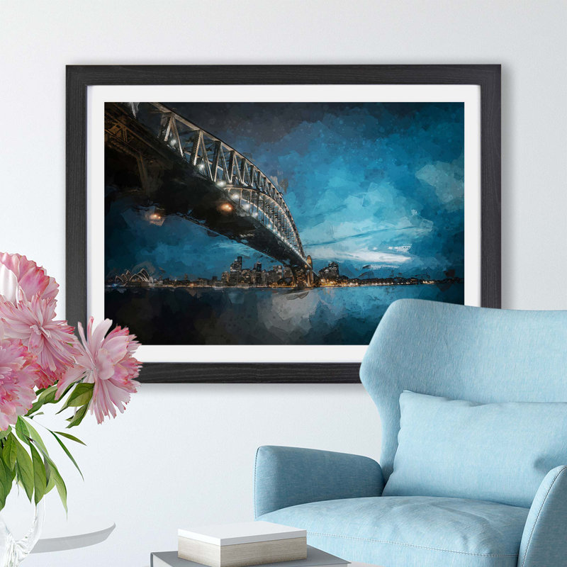 Sydney Harbour Bridge In Australia - Single Picture Frame Painting, Black, 62cm H x 87cm W x 2cm D
