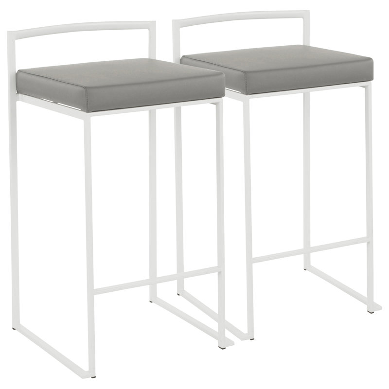 Tabouret de comptoir empilable Fuji en blanc avec coussin en similicuir gris par Lumisource - 2, Gris