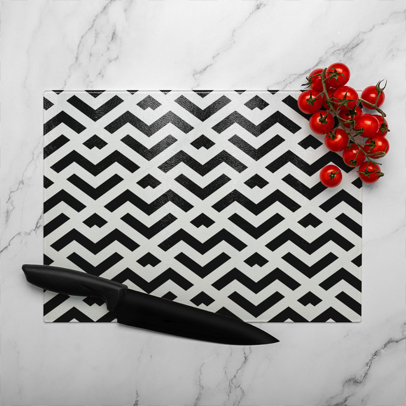 White Geometric Glass Chopping Board, 40cm L x 28cm W