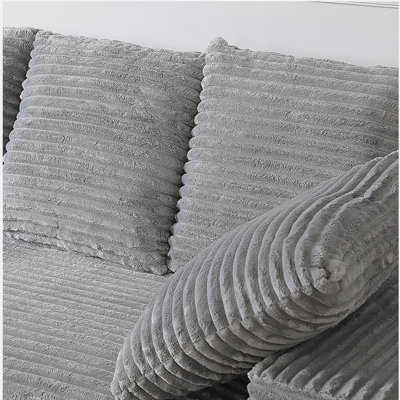 108.6" Sectional Sofa, Thickened Corduroy Sectional Couches For Living Room,comfortable L-shaped Chaise Sectional Sofa With Storage Ottoman,Eight Throw Pillows,Grey