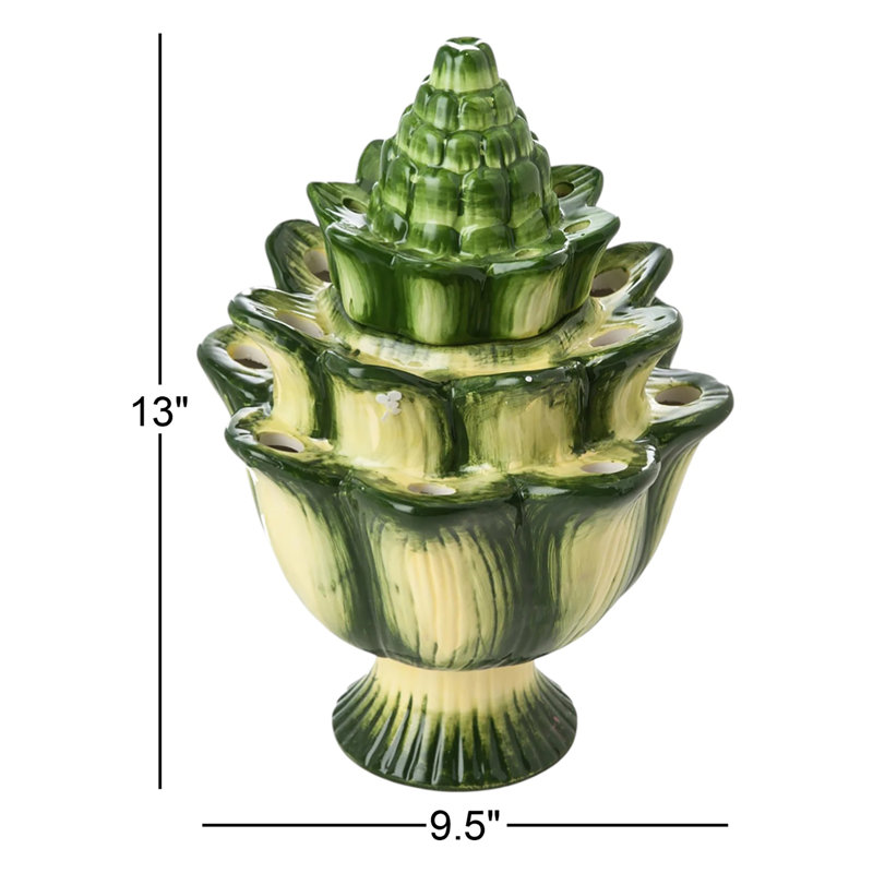Vase de table en céramique verte, H 13 po x l 9,5 po x P 9,5 po
