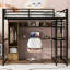 Lit mezzanine double en métal avec garde-robe intégrée, tiroir, bureau et tablettes, noir