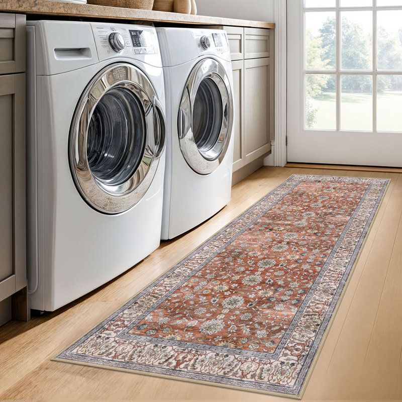 Area Rug Machine Washable Rug Oriental Indoor Rugs with Non-Slip Backing, Runner 2' x 6', Red/Clay