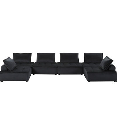 160" Width Black Velvet U-shape Sectional For 6 With 6 14.5" Seat Height And Padding