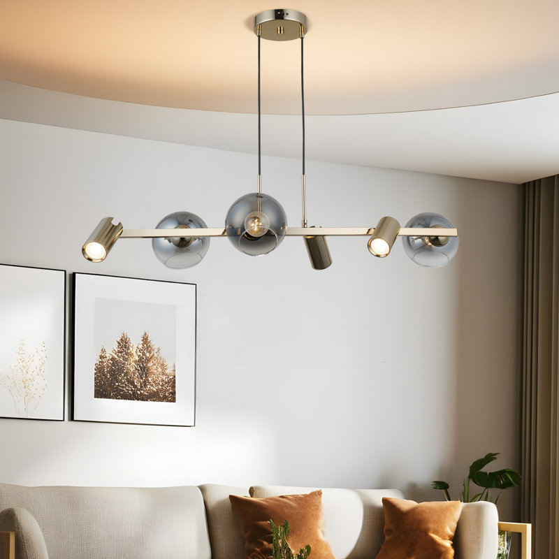 Lustre antique en laque, structure en métal, hauteur réglable de 11,8 à 43,3 pouces | Plaque de base 5,9 po x 5,9 po x 1,2 po | 3 x E27 40 W maximum et 3 x GU10 5 W maximum | Élégant luminaire pour salle à manger et espace de vie, ampoule non incluse