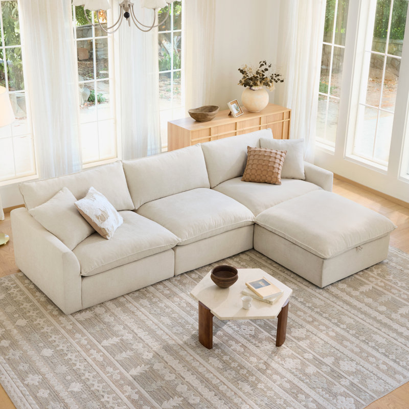 130.7" Modern 4-Piece Upholstered Sectional Sofa with Plush Foam Cushions & Solid Wood Frame, Linen Polyester