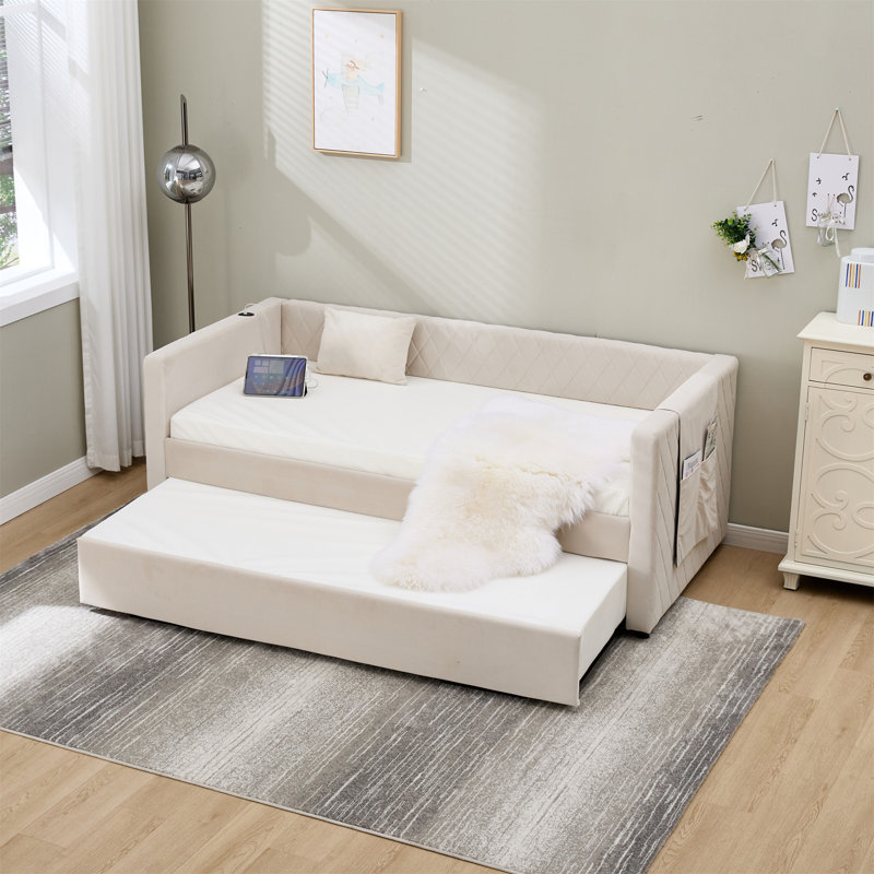 Lit de jour beige en velours, Beige