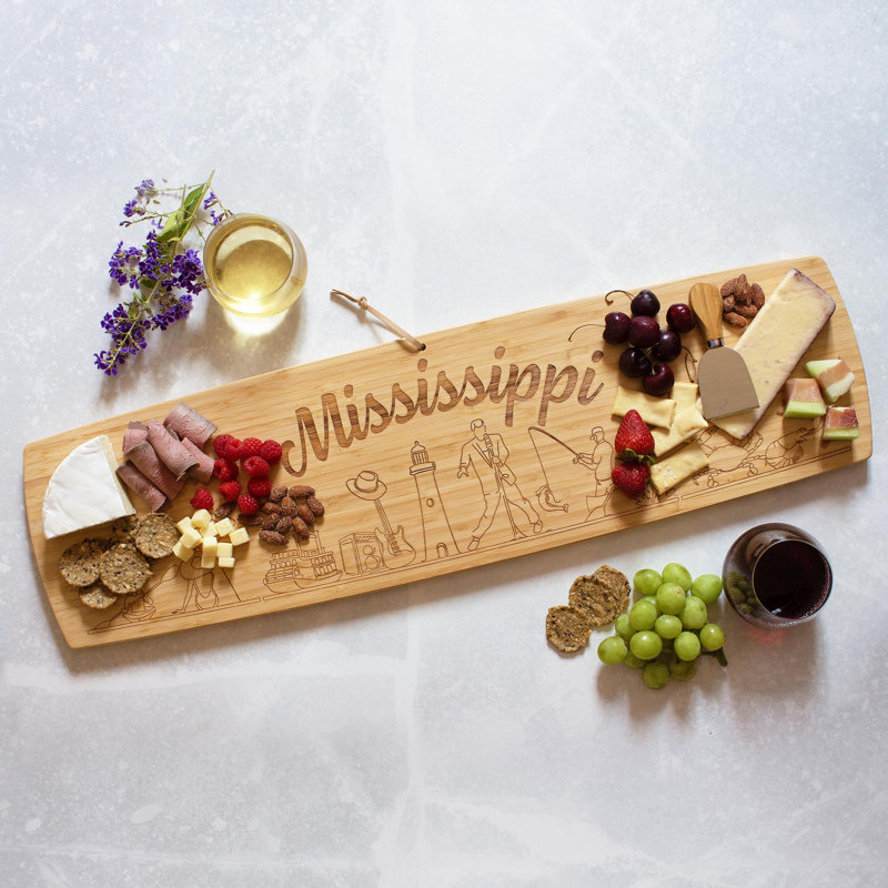 Planche de charcuterie en bambou gravée 30 pouces Mississippi