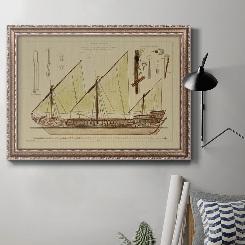 Antique Ship Plan VI - Peinture sur toile encadrée, H 16 po x l 20 po x P 2,5 po