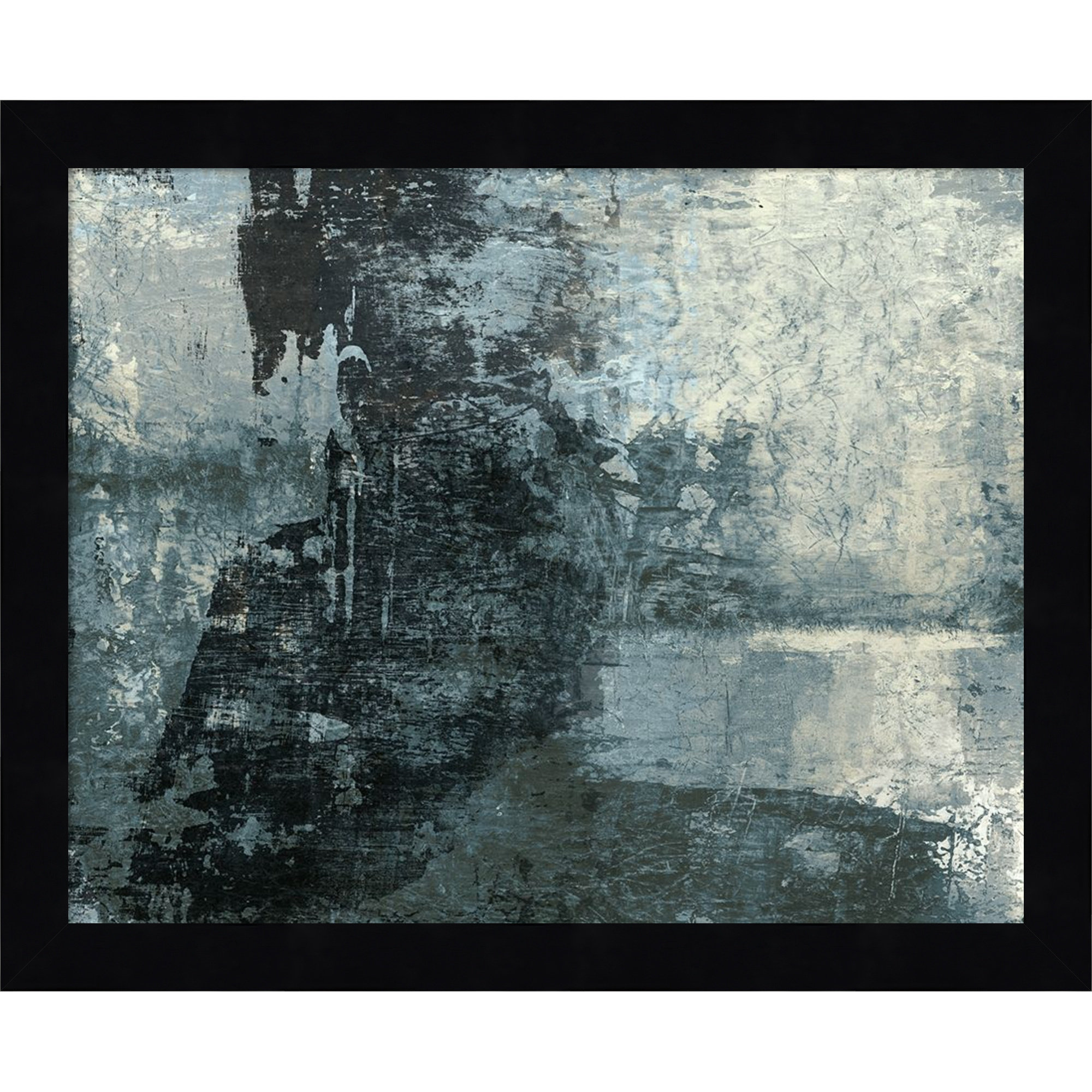 Black and Grey and Blue III by Fresno Wood Framed Wall Art Print, 11" H x 13" W, Black