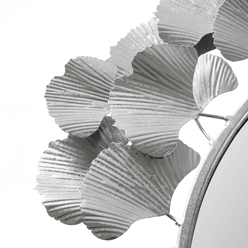 30.5"Eden Gingko Leaf Round Wall Mirror, Silver