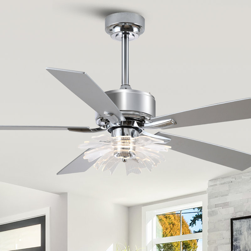 Ventilateur de plafond à DEL à intensité variable de 52 po à 6 vitesses avec lumière et télécommande, 3 lumières de couleur, moteur à courant continu réversible, pales de bois à double face, tiges de 4 po / 10 po