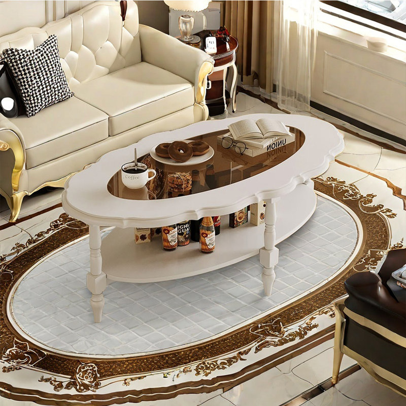 Table basse de luxe rétro en bois massif clair, Brun / bois blanc, Blanc