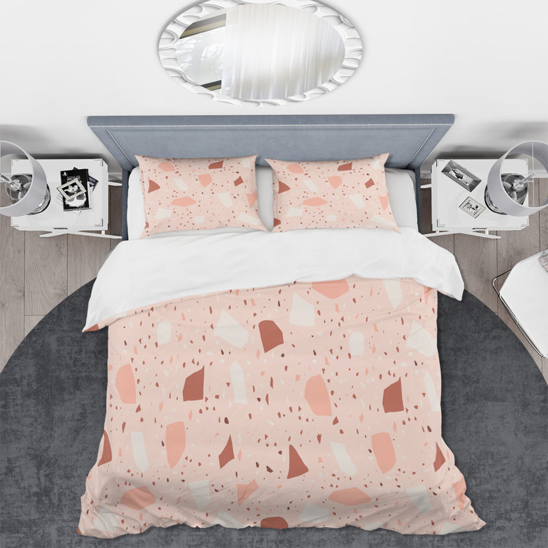 Ensemble de housse de couette Mid-Century rose et brun Terrazzo I - polyester microfibre