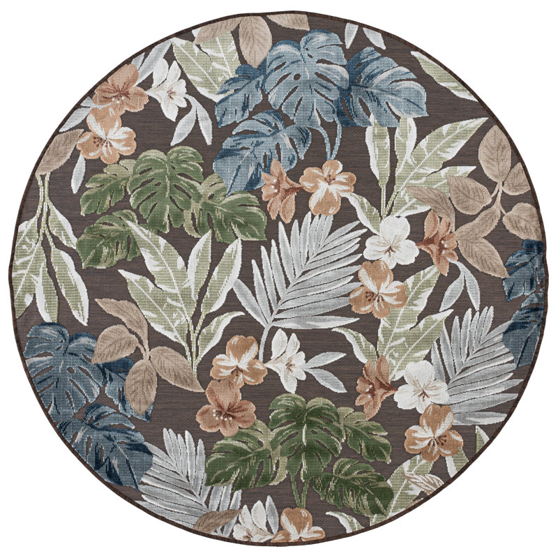 Tapis Cabana 407 à motif floral pour l'intérieur et l'extérieur, Round 6'-5