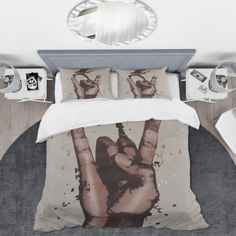 Rock and Roll Sign With Guitarist - Ensemble de housse de couette moderne - Microfibre de polyester