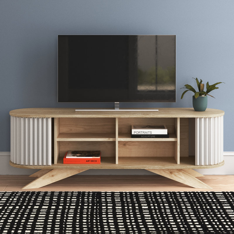 Adlie TV Stand for TVs up to 78", Sapphire Oak/White