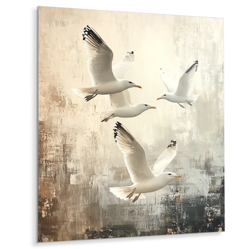 Mouettes planant au bord de la mer - Décoration murale en métal Oiseaux côtiers, H 40 po x l 30 po