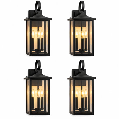 Dallas 20" H 3-Light Outdoor Wall Lantern, 20" H with Dusk to Dawn Sensor, Traditional Style, Weather-Ready for Porch & Entryway