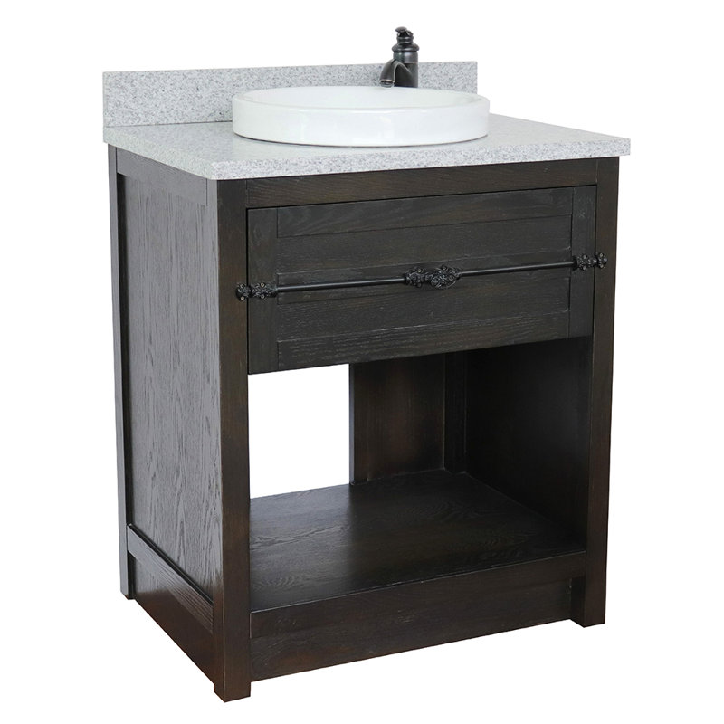Zimmerman 31'' Single Bathroom Vanity with Top, Brown Ash, Gray Granite