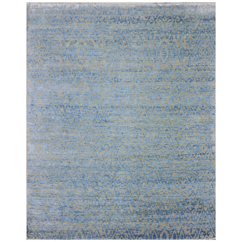 Tapis noué à la main de haute qualité argent / turquoise clair, Rectangle 8 pi x 10 pi