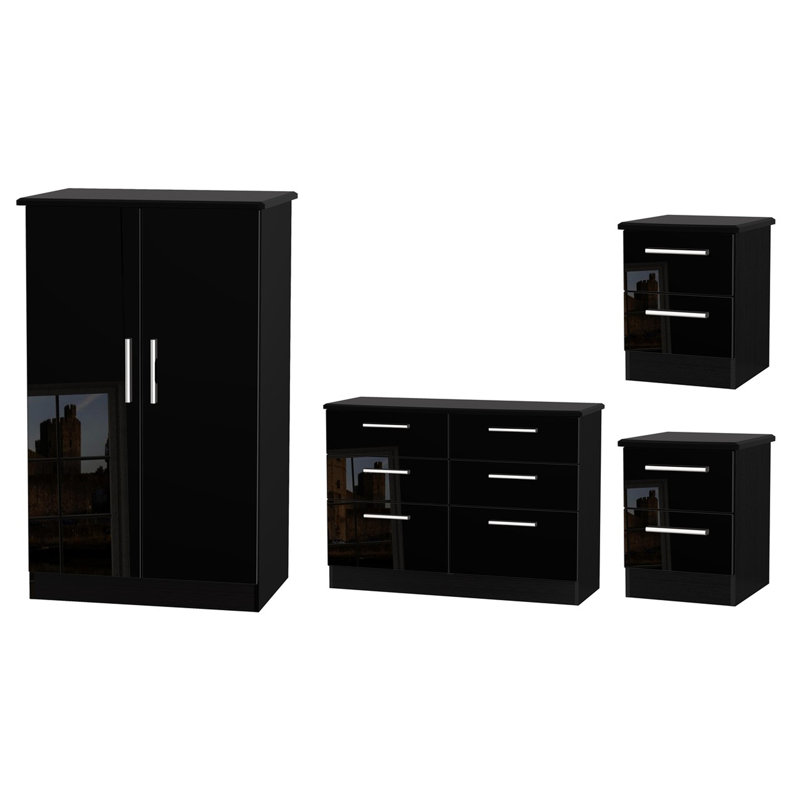 Yvette 4 Piece Bedroom Set, Black / Black
