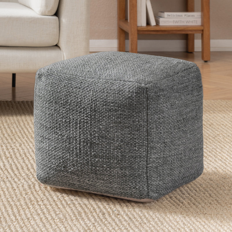 Teagan 16" Dark Gray Upholstered Pouf Ottoman, Dark Gray
