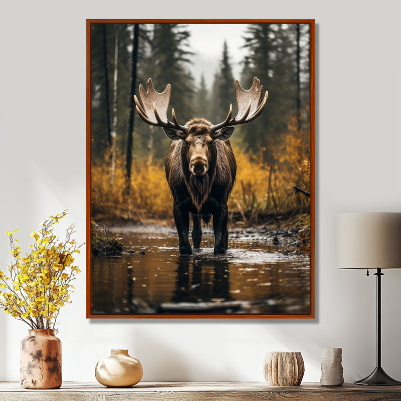 Orignal majestueux de Cammeray en Alaska - Alaska, art mural, H 20 po x l 12 po x P 1 po, Cadre flottant brun