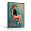 Femme pin-up rétro en justaucorps noir sur fond turquoise, tableau mural sur toile-1583087257