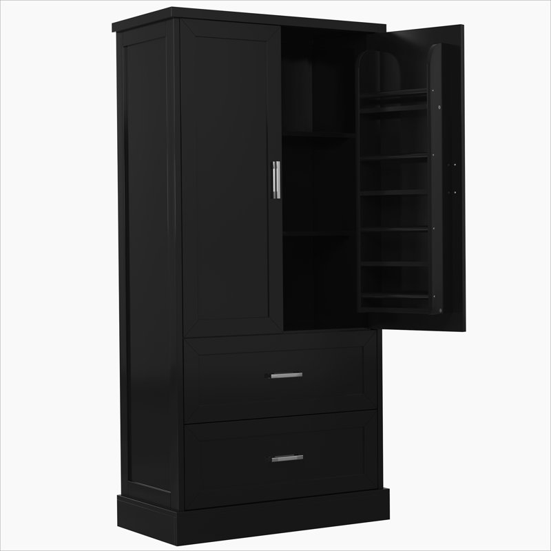Grande armoire de rangement pour salle de bain, armoire avec deux portes et tiroirs, tablette réglable, panneau de fibres à densité moyenne
