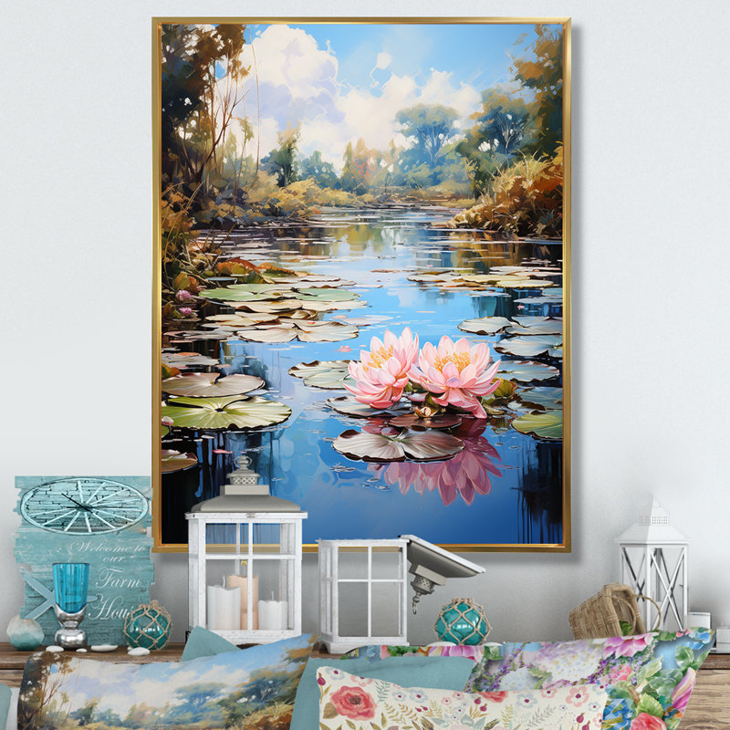 «Wetterhorn The Water Lily Pond» par Claude sur toile, H 44 po x l 34 po x P 1,5 po, Cadre flottant doré