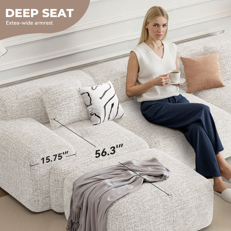 122" Modern L Shaped Modular Sectional Sofa, Boneless Couches For Living Room With Ottoman,4 Seater Convertible Cloud Couch Sofa Set, No Assembly Required Beige