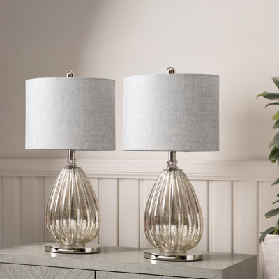 61cm Table Lamp with Glass Base For Bedroom Furniture, Bedside Buffet Lamp with Linen Shade