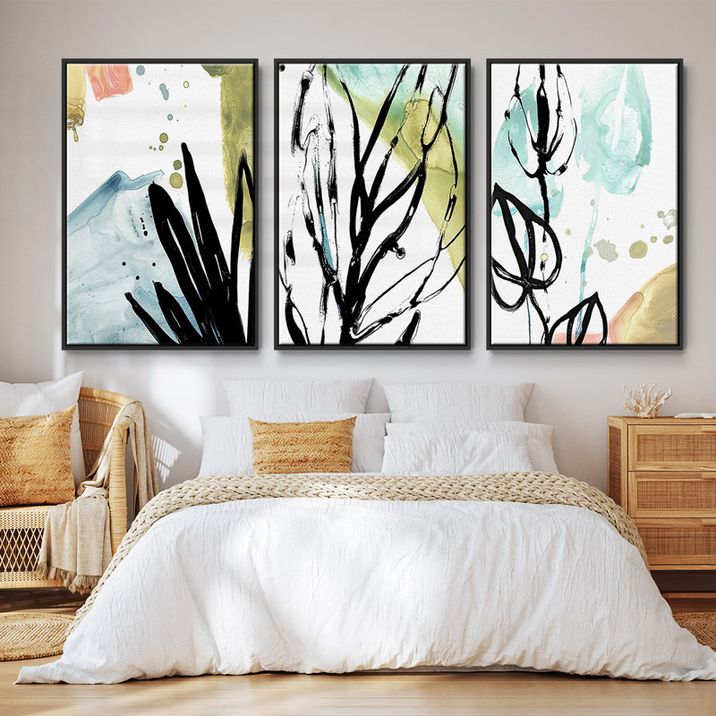 No Deckle Tropical Moderne IX - Ensemble de 3 reproductions sur toile, Noir, H 40 po x l 78 po