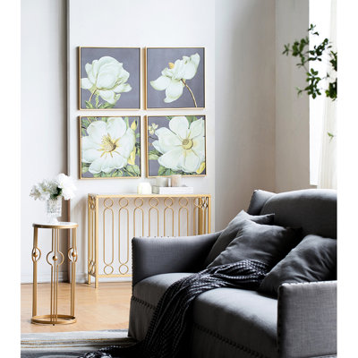White And Gold Botanical Home Decor Wall Art Prints, 20X20 Inches, Of 4, , Dining Room Hallway , 4 For Various Spaces, Construction