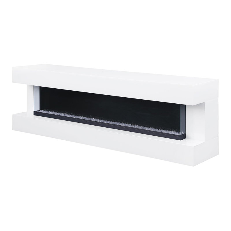 71" TV Stand with Visual Flame Box Grey Mirror, White