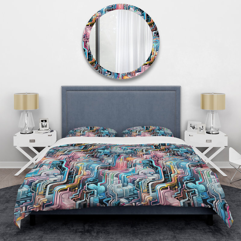 Ensemble de housse de couette Techno Matrix Futuristic Dreams Edm Pattern II, Housse de couette pour très grand lit et 2 très