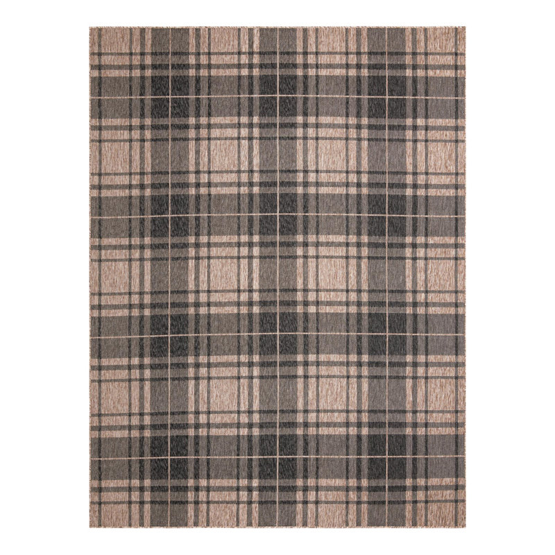 Tatasha Plaid Power Loom Polypropylene Plastic Indoor/Outdoor Area Rug in Black/Brown, Rectangle 9' x 12'