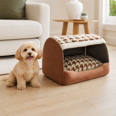 Lit-bateau arqué à capuchon pour chat, lit pour animal de compagnie épais et chaud pour l'hiver avec un très grand espace intérieur, nid apaisant et fermé pour chats et petits chiens de taille moyenne